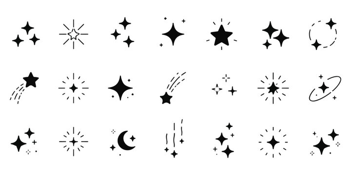 Hand drawn doodle line sparkle vector set, comic style decorative lines, burst effects, and dynamic radial patterns. Hand drawn pop surprise line frame for title headline illustration