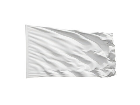 White flag mockup with realistic fabric ripples, blank textile banner waving in the wind, clean white flag template for branding and design, isolated fabric surface with soft shadows