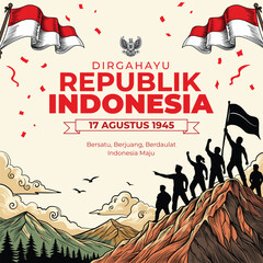 square poster of Indonesian independence greetings with art illustration © Mr.Endra_GM