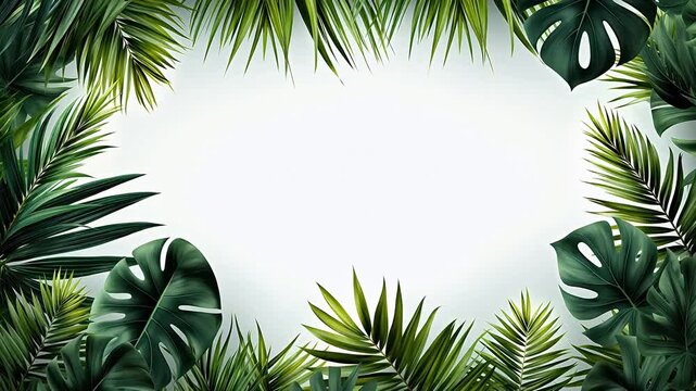 Digital white palm leaf border plant abstract background