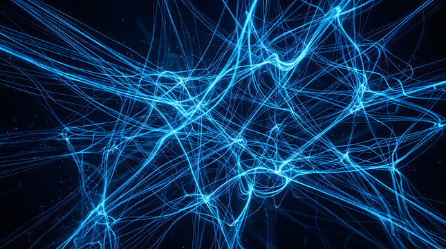 Abstract Neural Network with Glowing Blue Data Lines