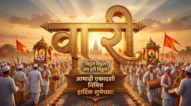 Golden Wari Festival Typography with Pandharpur Pilgrimage and Devotional Celebration