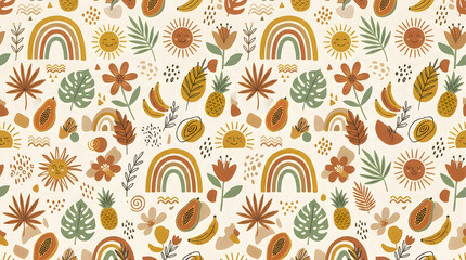 Obraz premium Boho Tropical Nature Seamless Pattern