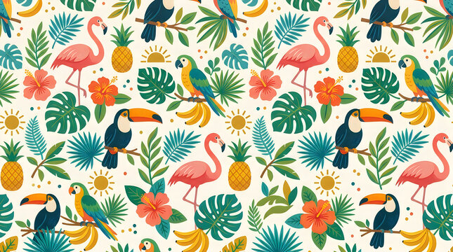 Vibrant Tropical Birds Seamless Pattern