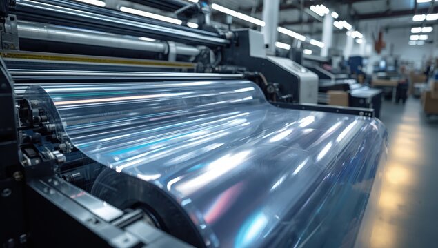 Automatic edge banding machine for laminating and rewinding protective film with clamping rollers.