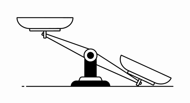 Minimalist line art illustration of an unbalanced weighing scale, symbolizing inequality, unfairness, judgment, law, decision making, and comparison concepts.