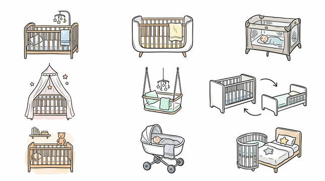 Collection of baby cribs and cradles in various designs