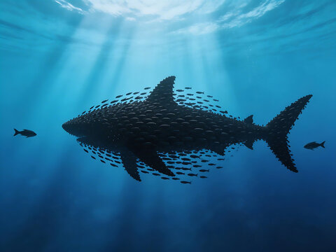 Shark formed by school of fish underwater