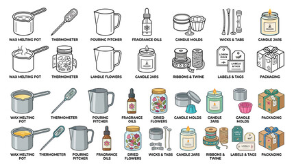 Naklejka premium Candle Making Supplies and Tools Collection