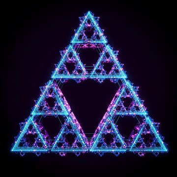 Futuristic Neon Fractal Triangle Tech Abstract on Dark Background