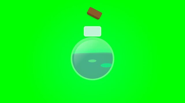 Animated Green Potion Bottle with Cork Stopper on Green Screen.