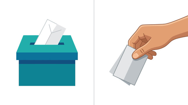 Flat Vector Illustration of Hand Holding Paper and Ballot Box