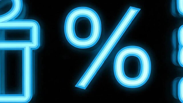 A glowing blue neon gift voucher icon isolated on a dark background