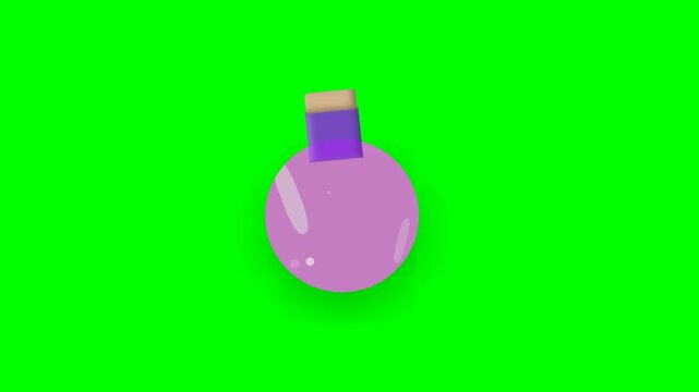 Animated Purple Magic Potion Bottle Icon on Green Screen Background.