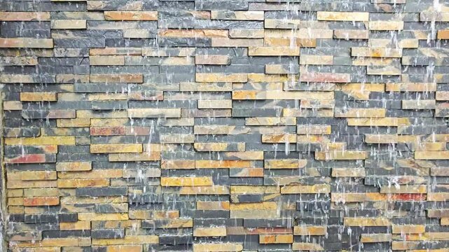 Multicolor Natural Stone Cladding Waterfall Wall Feature.