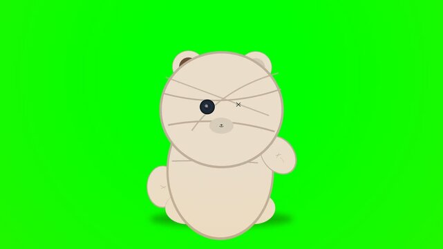 Cute Cartoon Cat Character Waving Hello Animation on Green Screen Background.