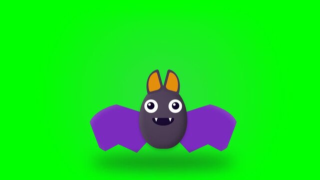 Cute Cartoon Bat Flying Animation on Green Screen Background.
