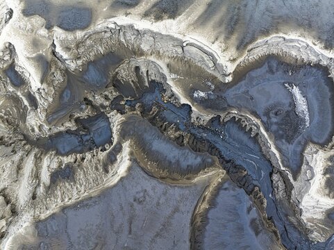 Mud pot, Fjallabak Nature Reserve, drone shot, Sudurland, Iceland