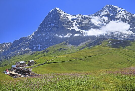 Kleine Scheidegg off the Eiger and M&ouml;nch, Wengen, Jungfrau region, Bernese Alps, Bernese Oberland, Canton of Bern, Switzerland, UNESCO World Natural Heritage