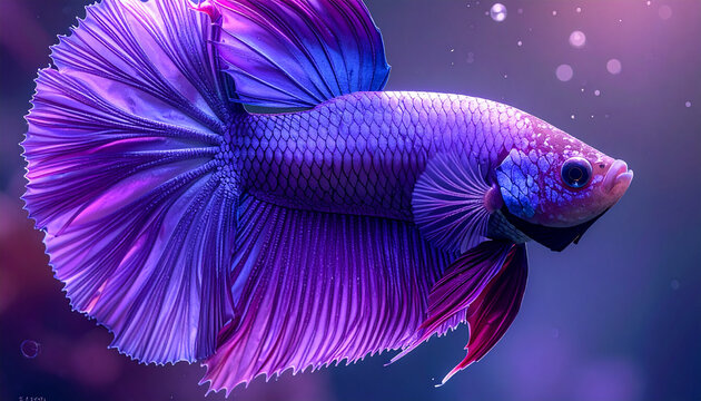 Vibrant purple betta fish displaying elegant fins in a subaquatic setting