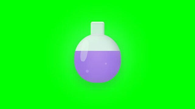 Animated Purple Magic Potion Bottle Icon on Green Screen Background.