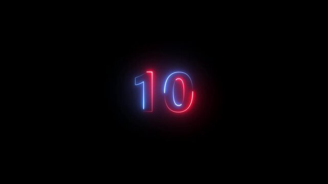 neon text 10 number countdown icon background 4k animation .Neon number 10 with alpha channel, neon numbers. motion graphic of 10 neon ext concept on transparent background.