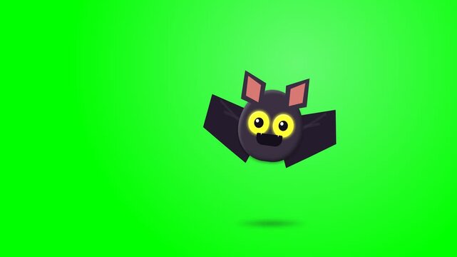 Cute Cartoon Bat Flying Animation on Green Screen Background.