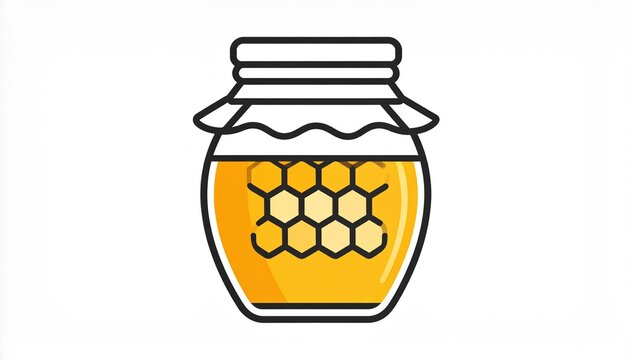 Clean black line vector icon of an artisan honey jar with elegant monoline style and honeycomb graphic