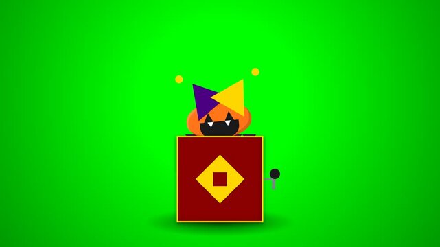 Animated Jack in the Box Toy Pop Up Surprise on Green Screen Background.