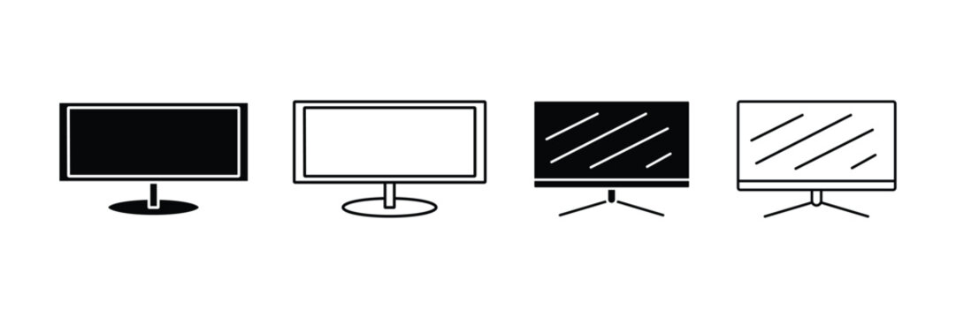 Computer Monitor Vector Icon Set, Desktop Display Screen Outline and Silhouette Collection for PC, Television, Digital Workspace, Technology and UI Design Isolated on White Background