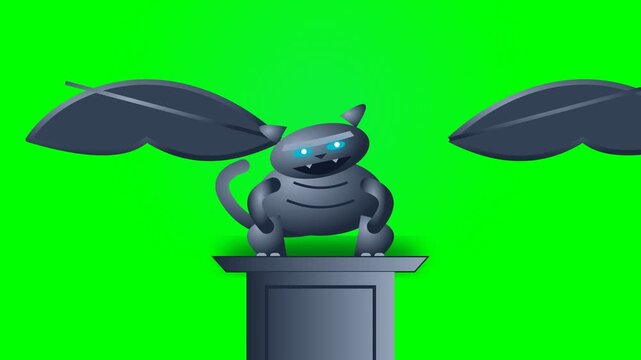 Animated 3D Gargoyle Creature Statue with Glowing Eyes on Green Screen.
