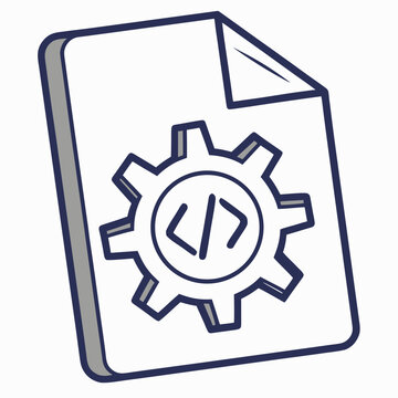Executable file icon with gear and code. Software development settings symbol.