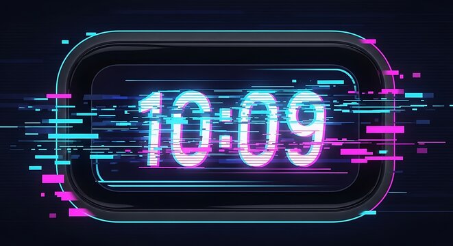 Digital clock display on futuristic vehicle dashboard.