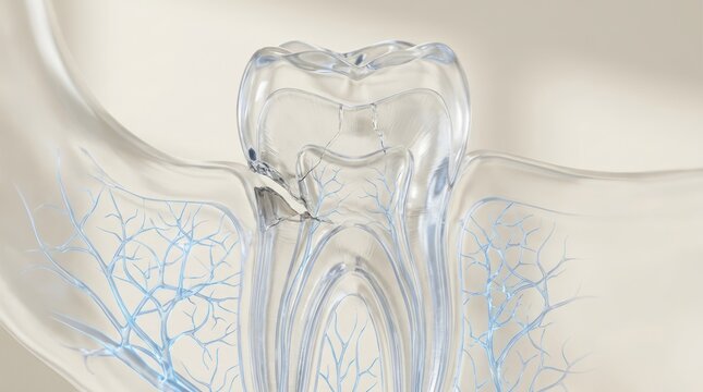 3D Illustration of a Tooth with Nerve Structure