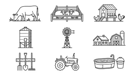 Farm Life Icons Set: Animals, Buildings, and Equipment © Arif