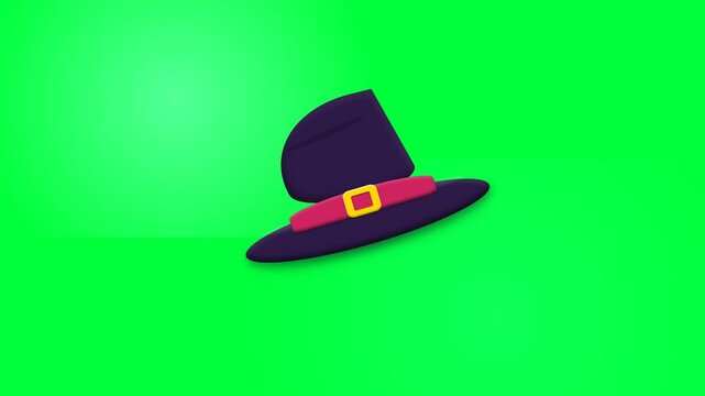 Animated Witch Hat Rotating on Green Screen Background.