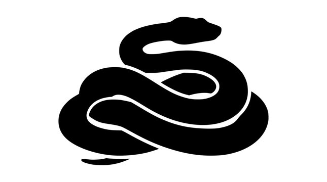 Coiled Snake Silhouette Isolated on White Background