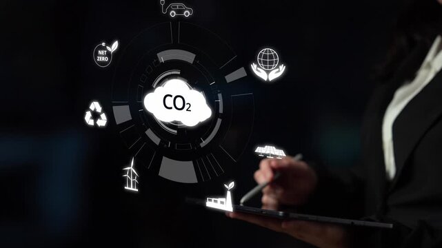 Net zero goals and CO2 reduction strategy driving sustainability, green energy integration, net zero emissions policies, and climate-friendly sustainability solutions for business and society. Muxer
