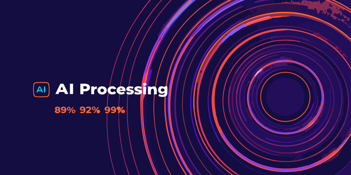 swirling lines on dark blue background with ai processing text graphic design vector illustration abstract pattern technology innovation data analysis