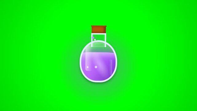 Animated Purple Magic Potion Bottle on Green Screen Background.
