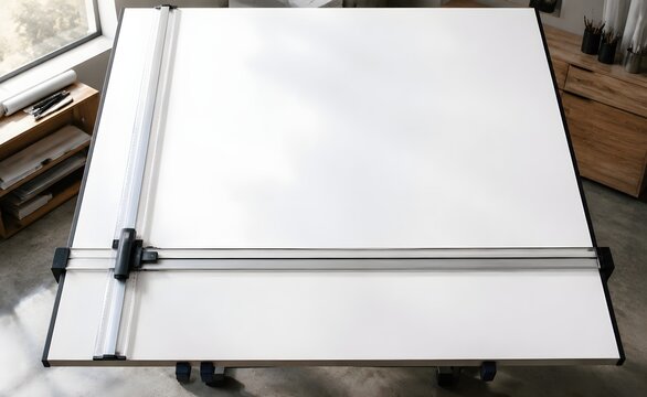 T Square Across Blank Drafting Board Creates Professional Design Studio Atmosphere with Soft Window Light