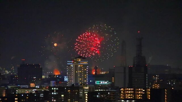 大分市の花火と夜景（大分県大分市）