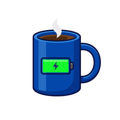 Obraz premium Blue Coffee Mug with Full Charging Battery Icon Vector Illustration