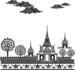 Thai temple mural wall painting outline vector © Tawan