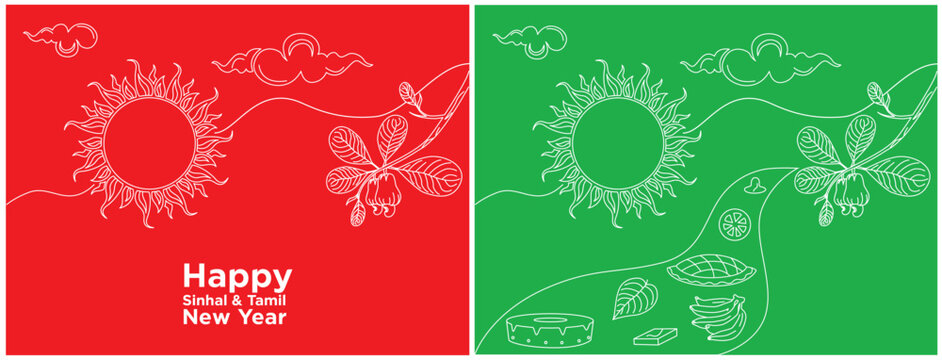 Sinhala and Tamil New Year, Sun, Vector illustration Art
