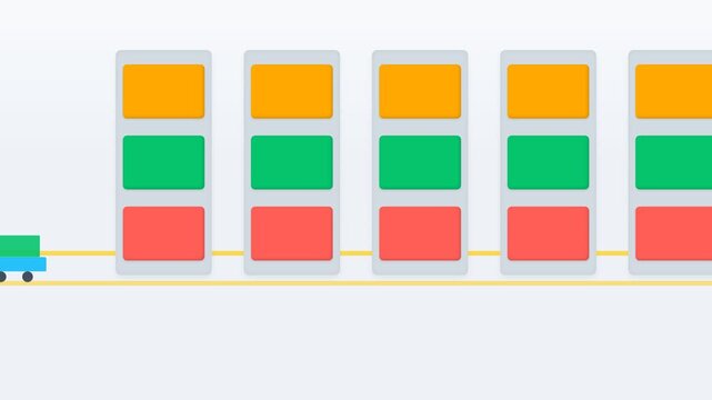 Animated Flat Design Logistics Concept Featuring Automated Warehouse Sorting System.