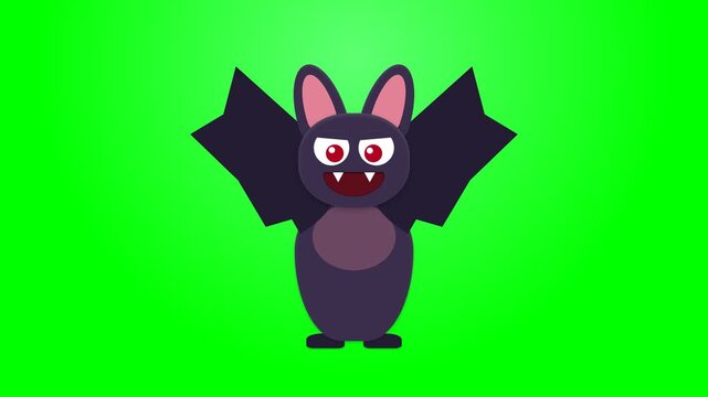 Animated Cartoon Bat Flying and Flapping Wings on Green Screen Background.