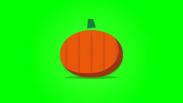 Animated Orange Pumpkin Character Jumping on Green Screen Background.