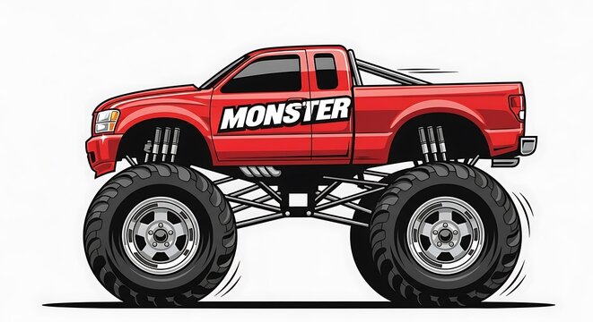 Red Monster Energy Monster Jam truck on white background.