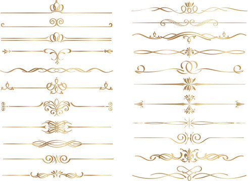 Set of luxury golden decorative text dividers and borders